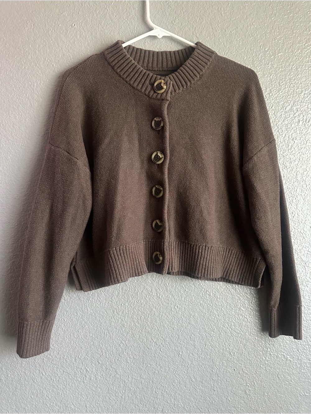 Quince Brown Cropped Button-Front Cardigan size M 100% organic cotton